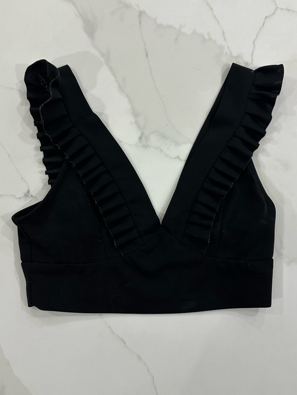 SHEIN Black Ruffle V-Neck Crop Bralette